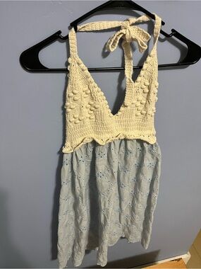 Zara Cream Crochet Halter Top with Eyelet Skirt Kids Dress- size missing